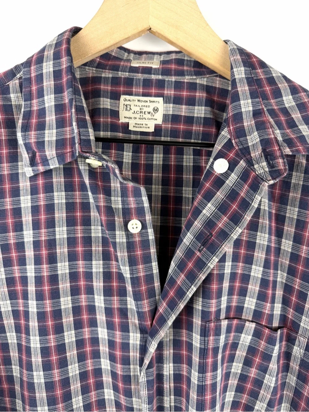 J. Crew Men's Navy, Burgundy & White Plaid Button-Down Shirt
